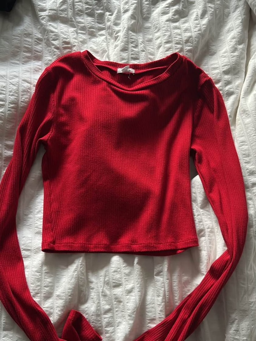 Garage Red Ribbed Long Sleeve Crop Top